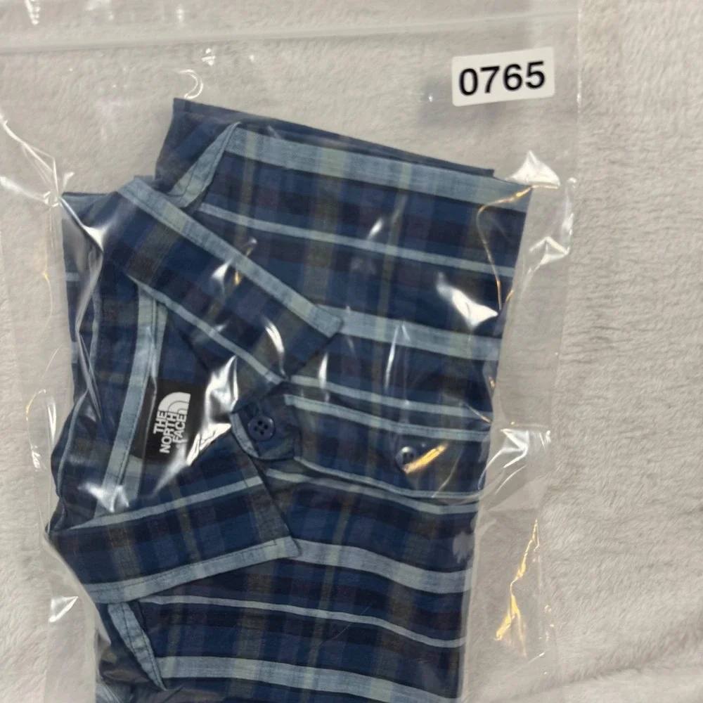 The North Face Button Up Shirt Mens M Blue Plaid Short Sleeve‎ Pocket